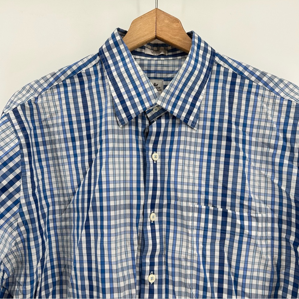 Peter Millar Gingham Check Long Sleeve Button Up Shirt Men Large Blue White